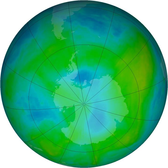 Antarctic ozone map for 04 February 1992